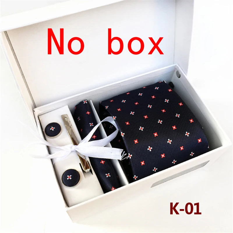 tie set for men gift box for men gravata luxury designer brand 8 cm Jacquard Necktie Pocket Square Clip cufflinks