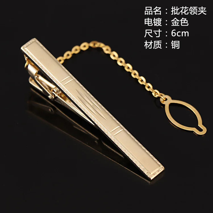 Tie Clip For Women &Men Metal Gold Vintage Chain Luxury Business Ties Bar Pin Clip For Necktie Man Shirt Accessories Party Wedding Gift