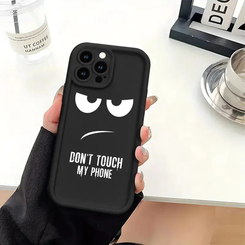 "Don't Touch Me" fashion phone case is suitable for iPhone 14 16 15 Pro X XS XR 7 8 Plus 16 15 14 13 12 11 Pro Max phone cases.