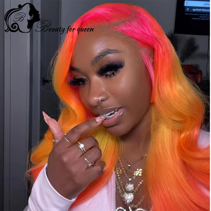 Cuticle Aligned Hair No Glue No Tape Human Hair Wig Top Sale Brazilian Wig Original Ombre Pink Black Body Wave Cosplay Customize
