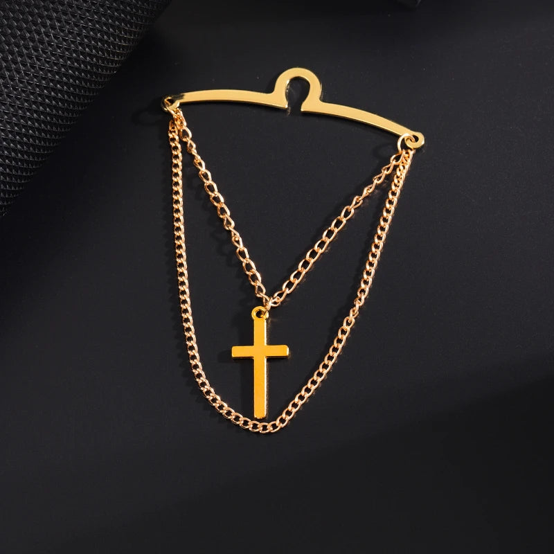 High-end Metal Cross Tassel Tie Clips for Men Business Wedding Necktie Clips Shirt Collar Pin Luxulry Jewelry Accessories