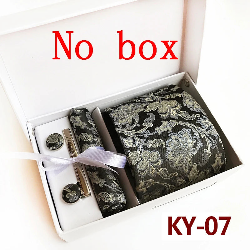 tie set for men gift box for men gravata luxury designer brand 8 cm Jacquard Necktie Pocket Square Clip cufflinks