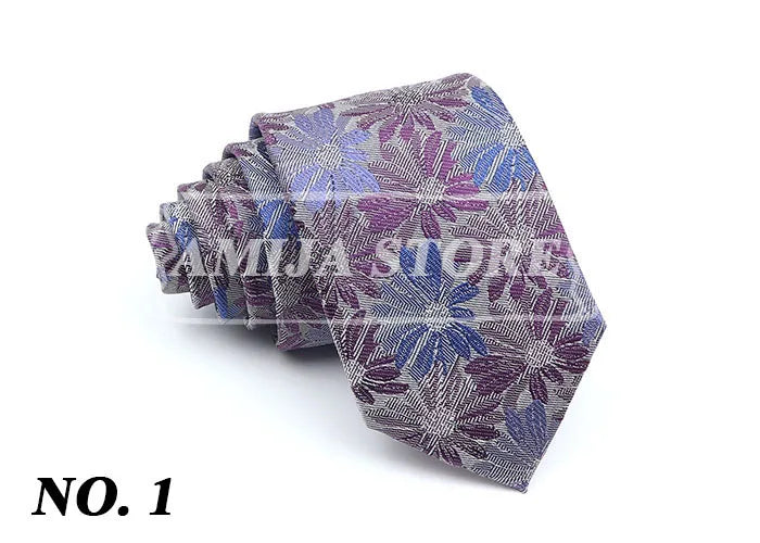 New Men's Casual 7CM Ties Classic Polyester Woven Party Neckties Fashion Burgundy Flower Man Neck Tie For Wedding Business Male