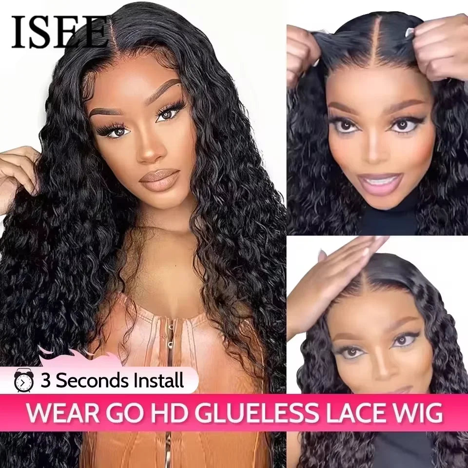 Wear Go Wig ISEE Hair Mongolian Water Wave 7x5 Glueless Preplucked Human Wigs Ready To Go Pre Cut Lace Easy Install HD Lace Wigs