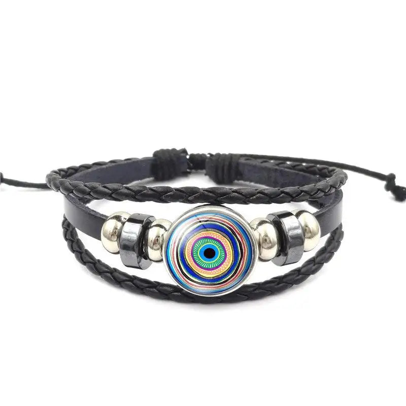 Leather Bracelet Handmade Woven Multilayer Boho Vintage Unisex Adjustable Fashion Jewelry Gift for Him Her