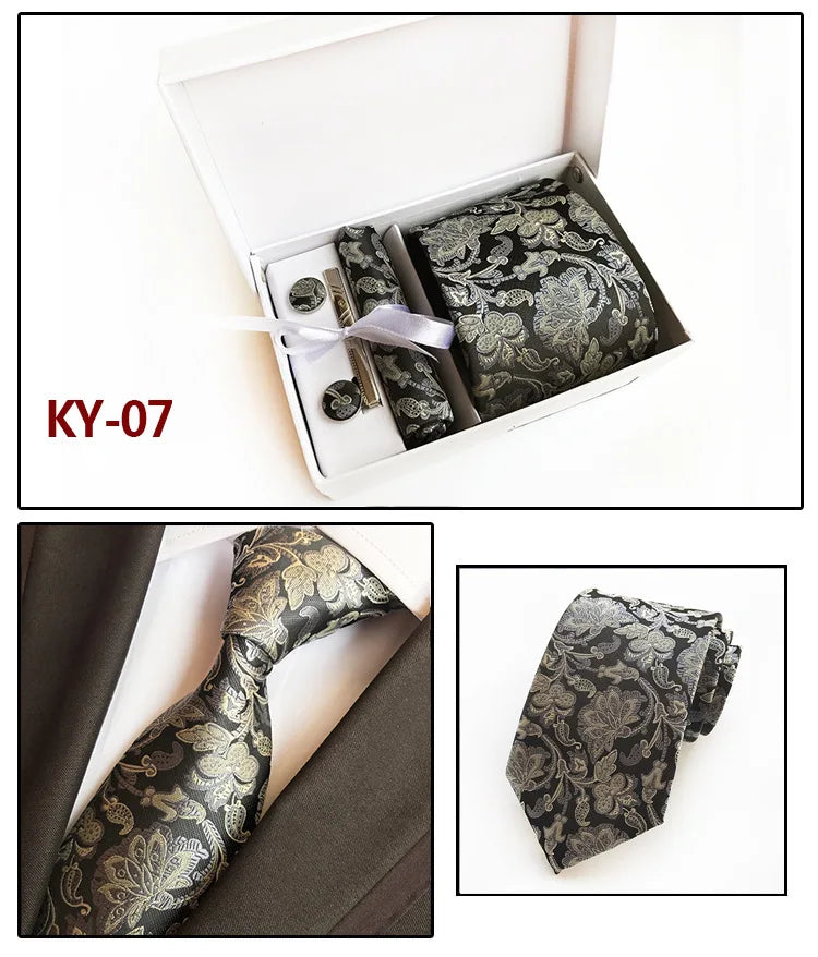 tie set for men gift box for men gravata luxury designer brand 8 cm Jacquard Necktie Pocket Square Clip cufflinks
