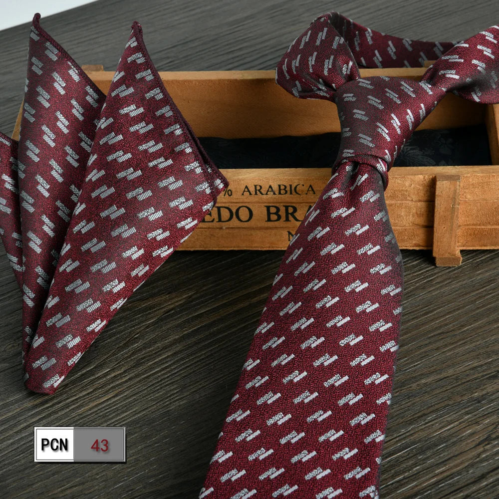man tie set swine red 8cm Men's Formal tie and pocket square set 2-Piece Business Wedding burgundy ties for men and neckties man