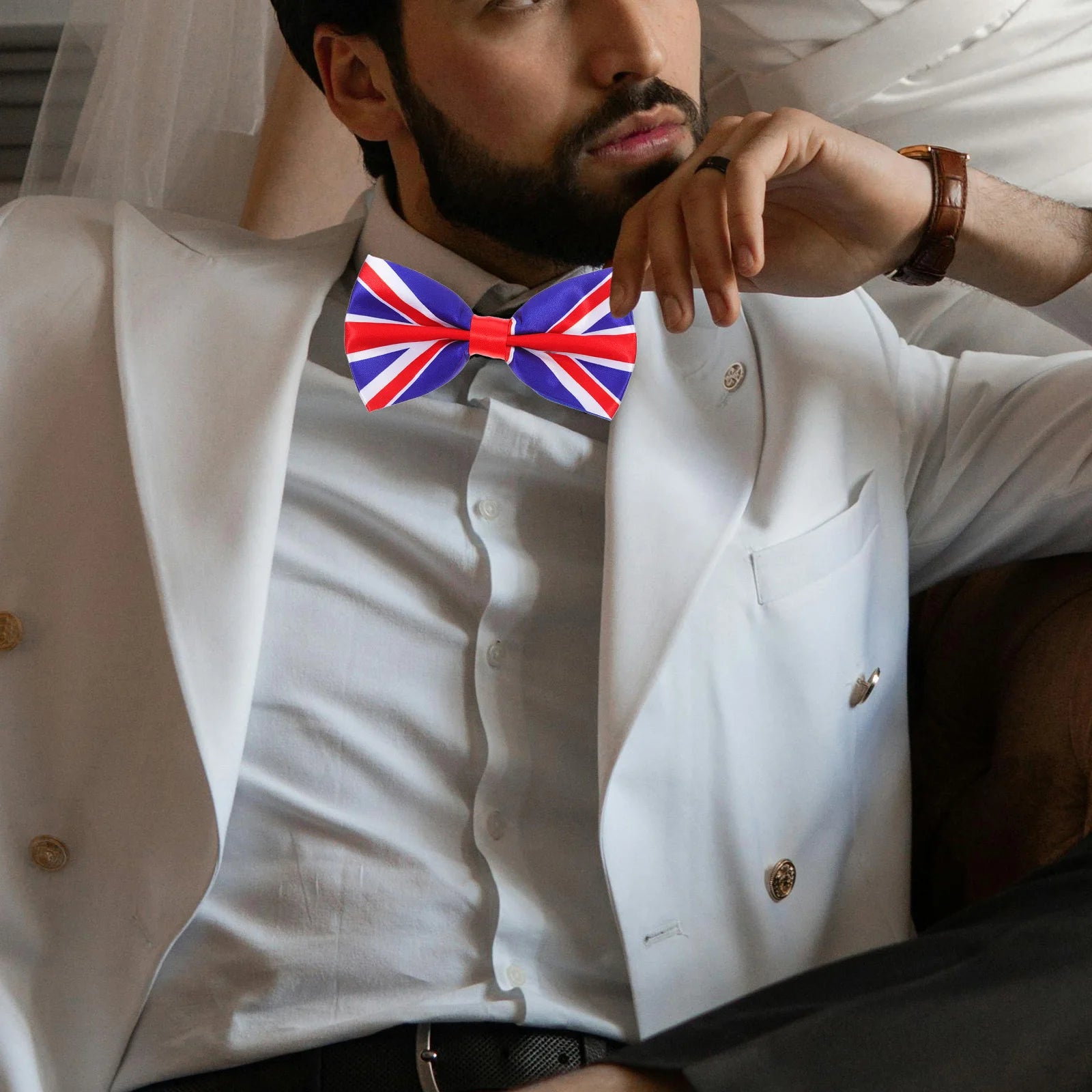 Men Uk Flag Bowtie Printed Big Patriotic Novelty Bowknot Casual Formal Business Wedding Graduation Tie Men Uk Flag Bowtie