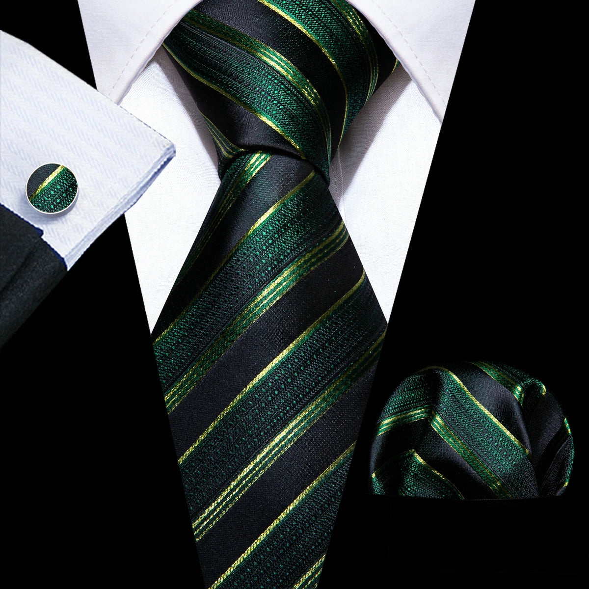 Male Luxury Neck Tie For Men Business Red Striped Tie Hanky Cufflinks Set Neckwear Wedding Party Casual