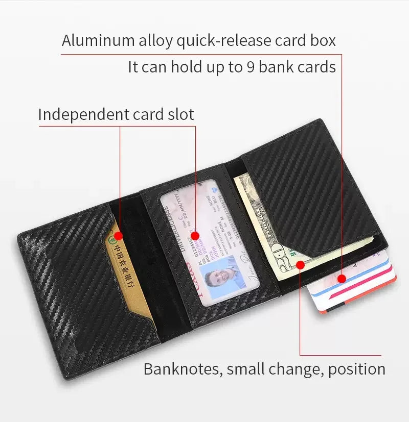 Wallet Card Holde  Pop Up PU Case,  Smart, RFID Blocking, Minimalist, Front Pocket 9-14 Card Capacity | ID Window | Cash Slot