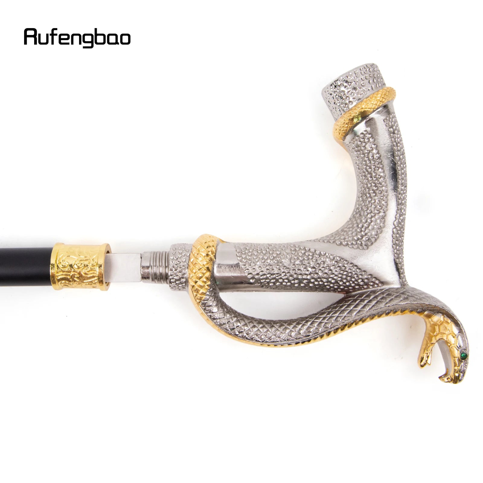 White Golden Cobra Head Fashion Walking Stick with Hidden Plate Self Defense Fashion Cane Plate Cosplay Crosier Stick 93cm