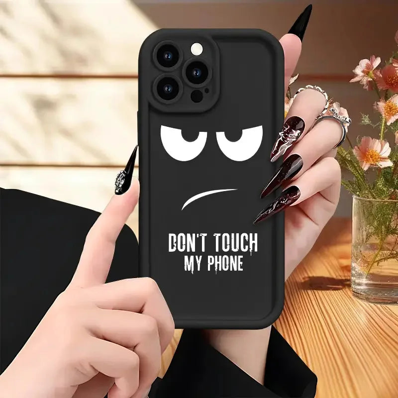 "Don't Touch Me" fashion phone case is suitable for iPhone 14 16 15 Pro X XS XR 7 8 Plus 16 15 14 13 12 11 Pro Max phone cases.