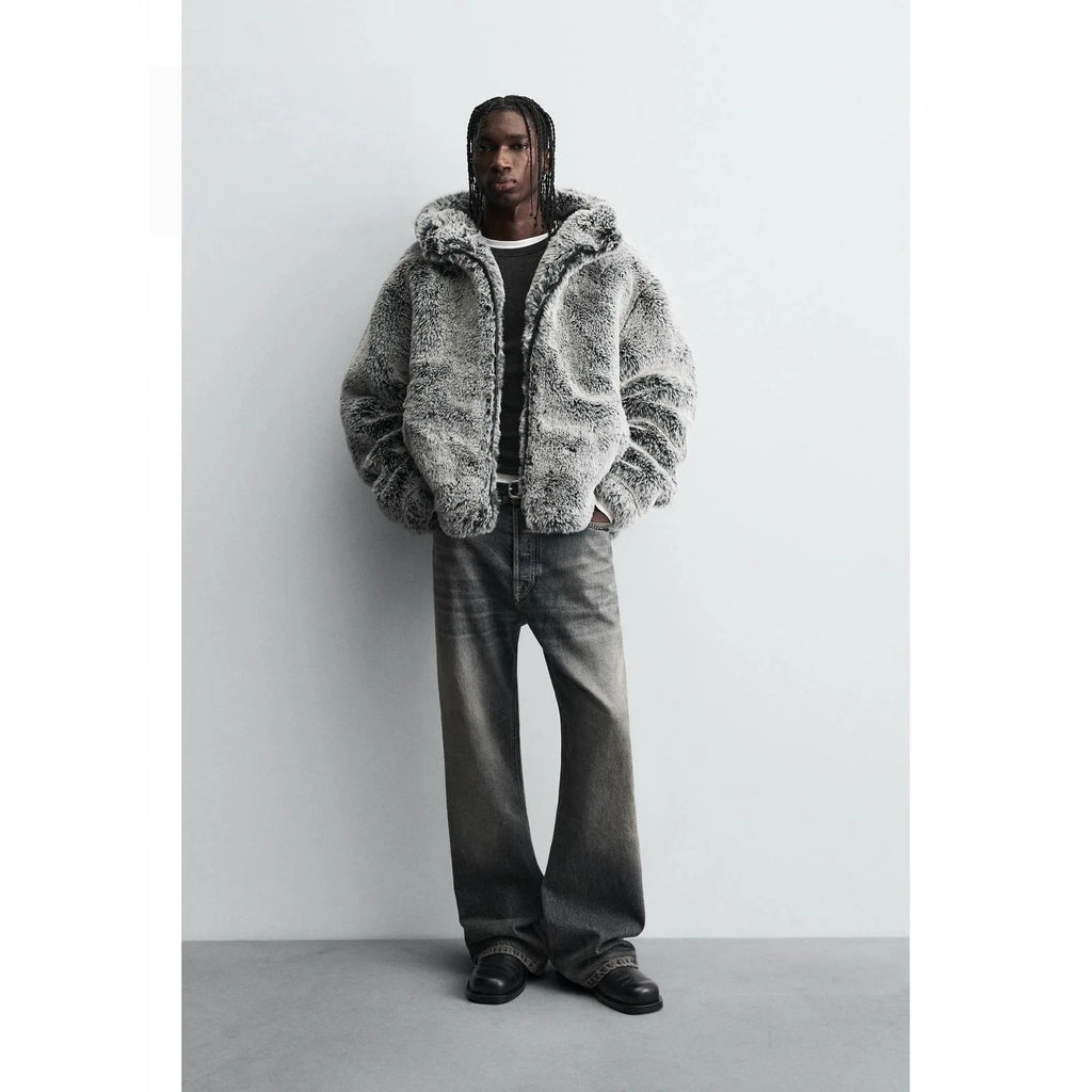 Men's Fashion Luxury Faux Fur Overcoat Winter Warm Hooded Windproof Fur Jacket Thick Thermal Parkas Outerwear For Male