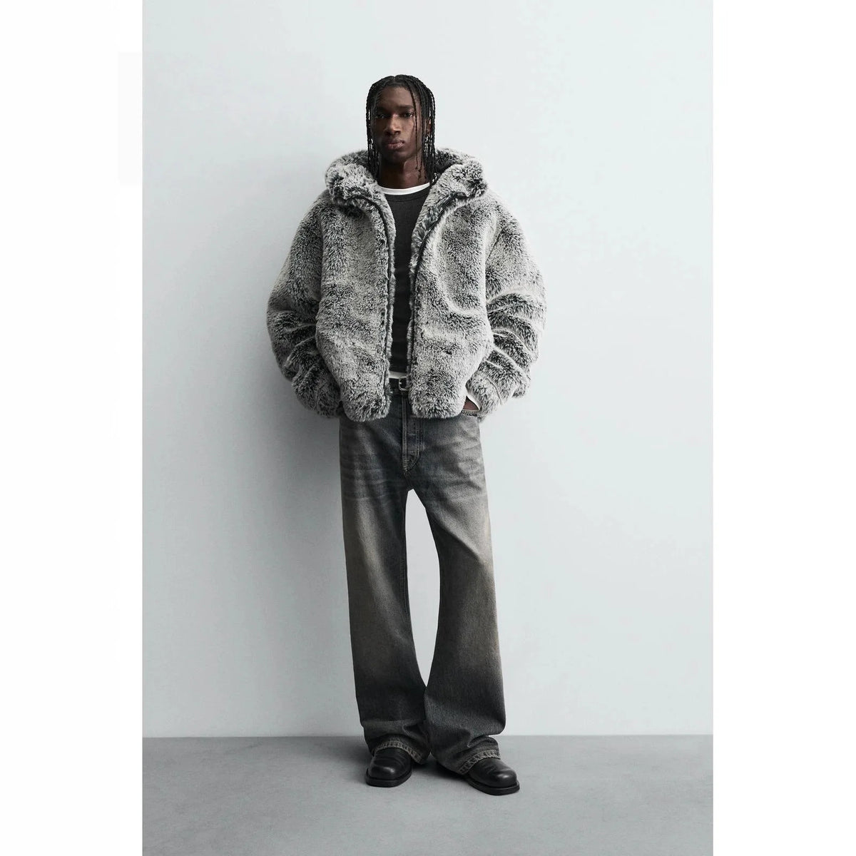 Men's Fashion Luxury Faux Fur Overcoat Winter Warm Hooded Windproof Fur Jacket Thick Thermal Parkas Outerwear For Male
