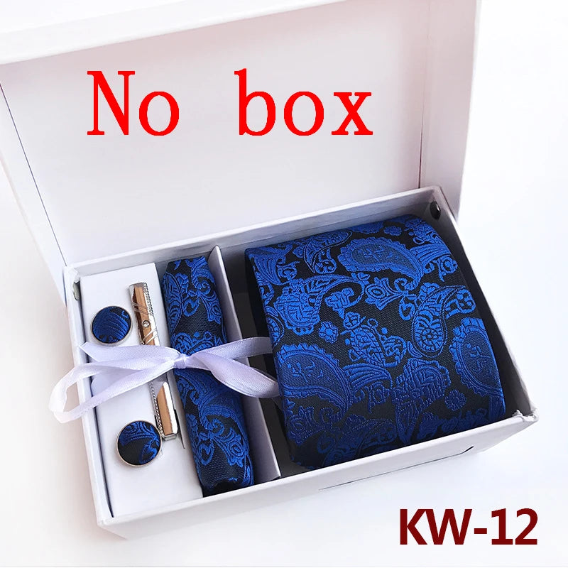 tie set for men gift box for men gravata luxury designer brand 8 cm Jacquard Necktie Pocket Square Clip cufflinks