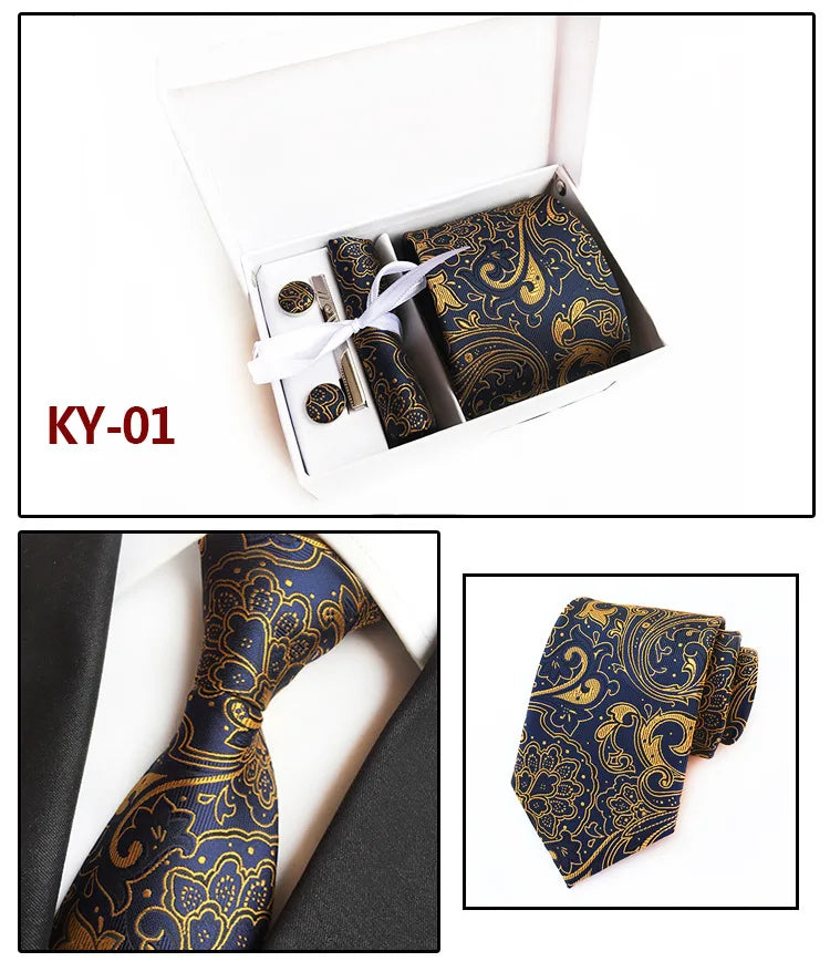 tie set for men gift box for men gravata luxury designer brand 8 cm Jacquard Necktie Pocket Square Clip cufflinks