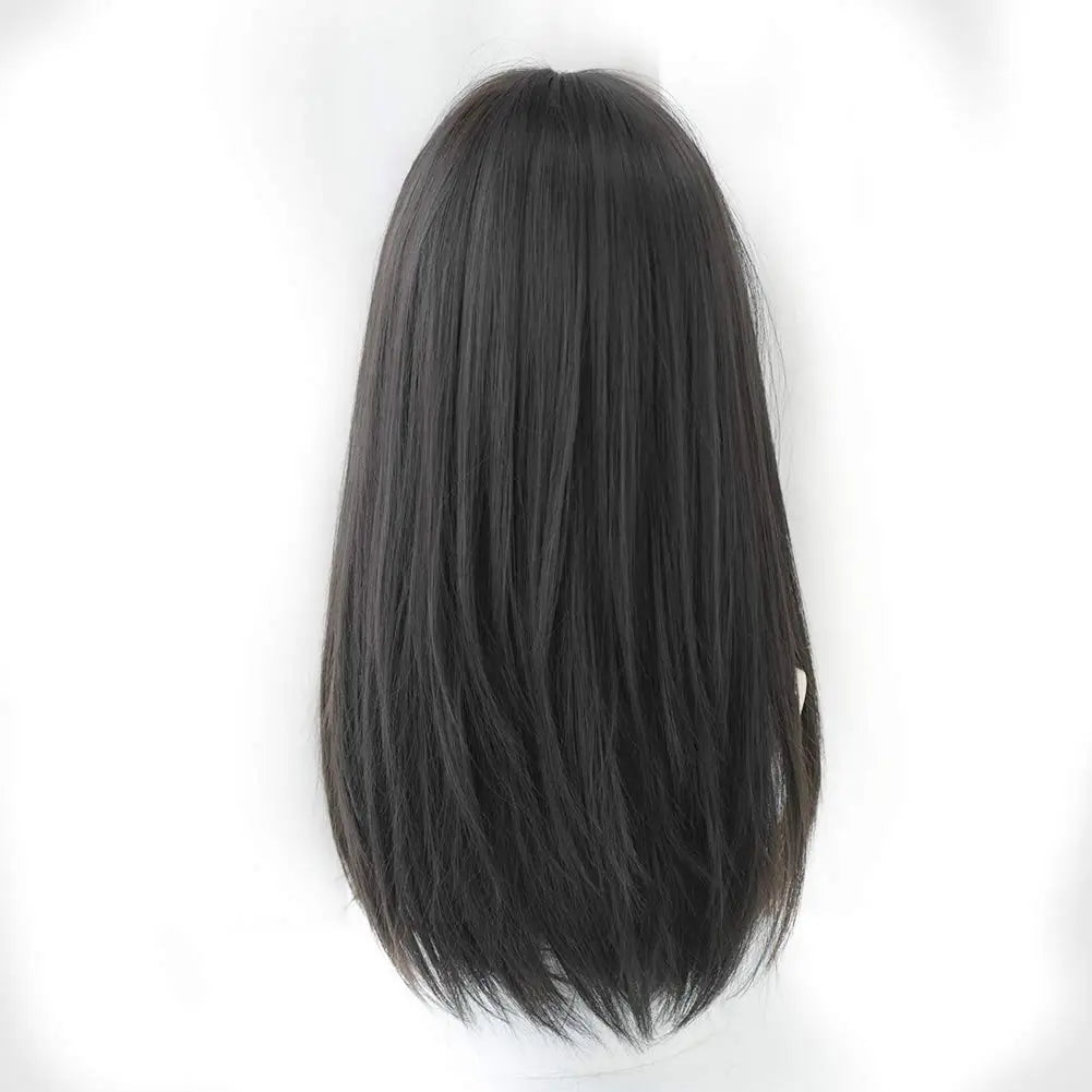 Long Black Straight Hair Wig with Bangs Synthetic High Density Long Hair Wig for Women