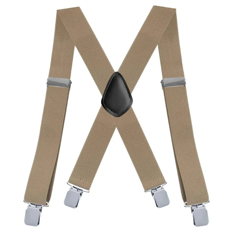 Suspenders for Men Work Heavy Duty Big and Tall 3.5cm Wide X Back with 4 Strong Clips Adjustable Elastic Trouser Braces Straps