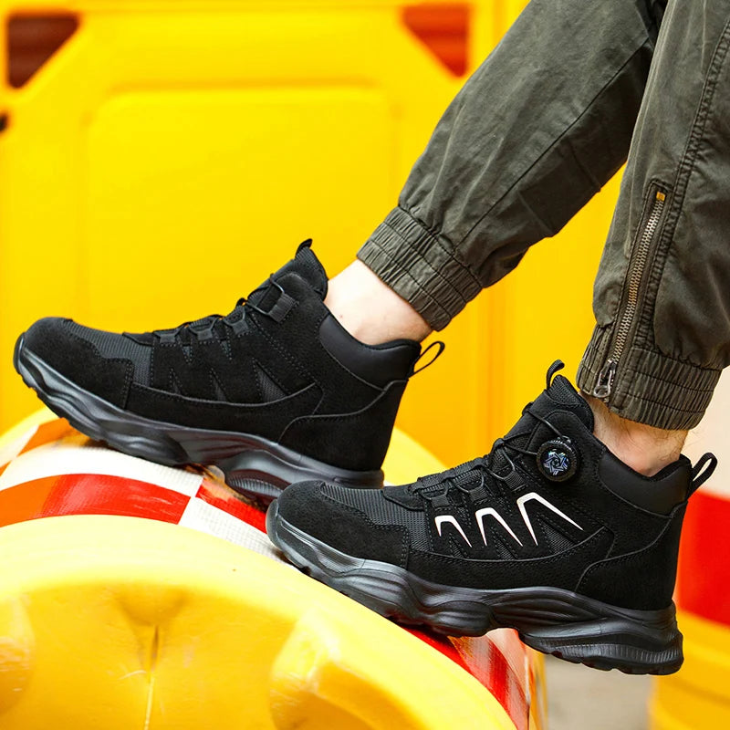 Rotating Button Work Boots For Men Steel Toe Work Safety Shoes Anti-smash Anti-Puncture Indestructible Construction Mining Boots