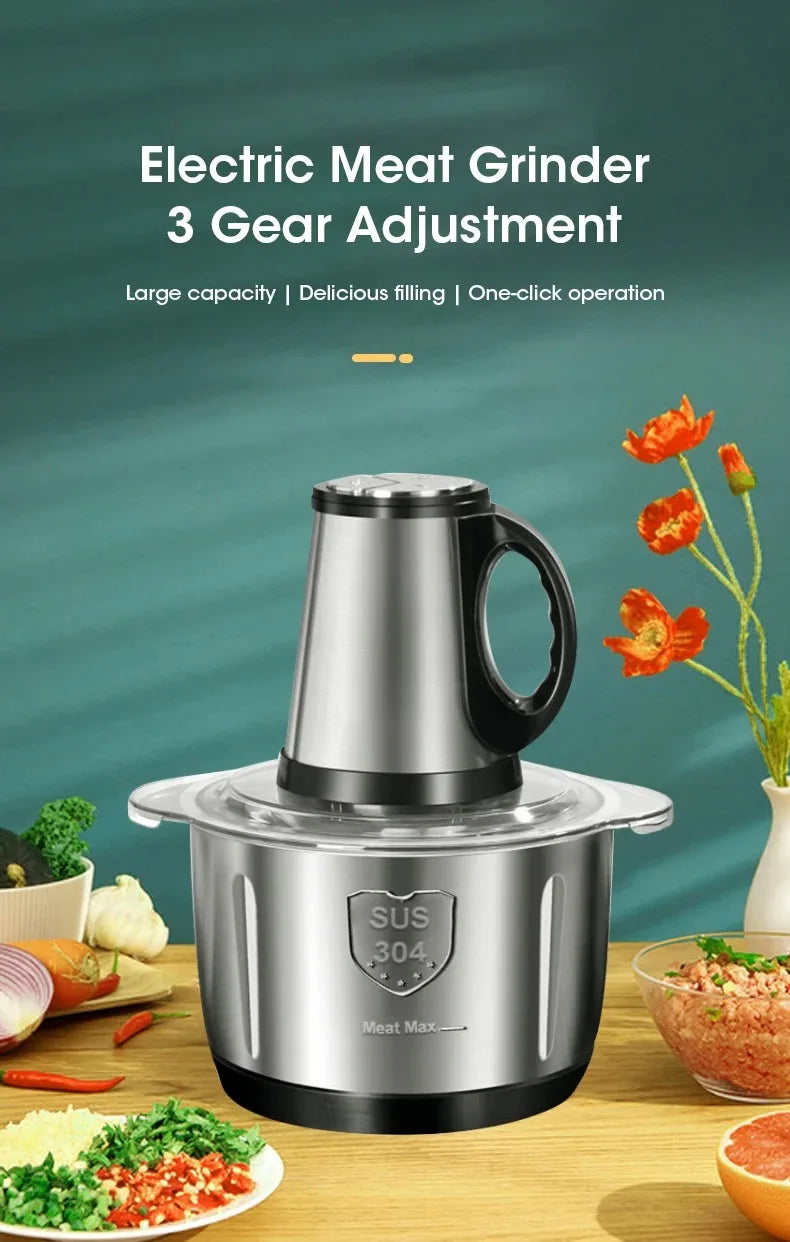 304 Stainless Steel Meat Grinder 3 Gears Adjustment 5L Electric Meat Mincer Mincing Machine Kitchen Chopper Food Processor