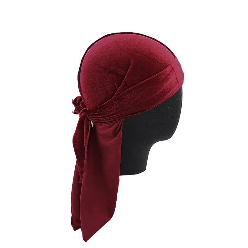 New Unisex Velvet Durags Bandana Turban Hat Men Women Breathable Warm Long Tail Doo Rag Durags Pirate Hat Hip Hop Headband