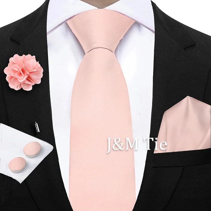 Women & Men Ties Solid NeckTie Pocket Square Brooch Set Men's Wedding Pink Blue Purple Tie Suit Accessories Fit Group Holiday Party