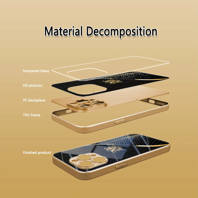 Elegant Gold Initial M Phone Cover fashion phone cases For iphone 17 case Glass Phone Case for iPhone 17、16、15、14、13、pm Pro Plus