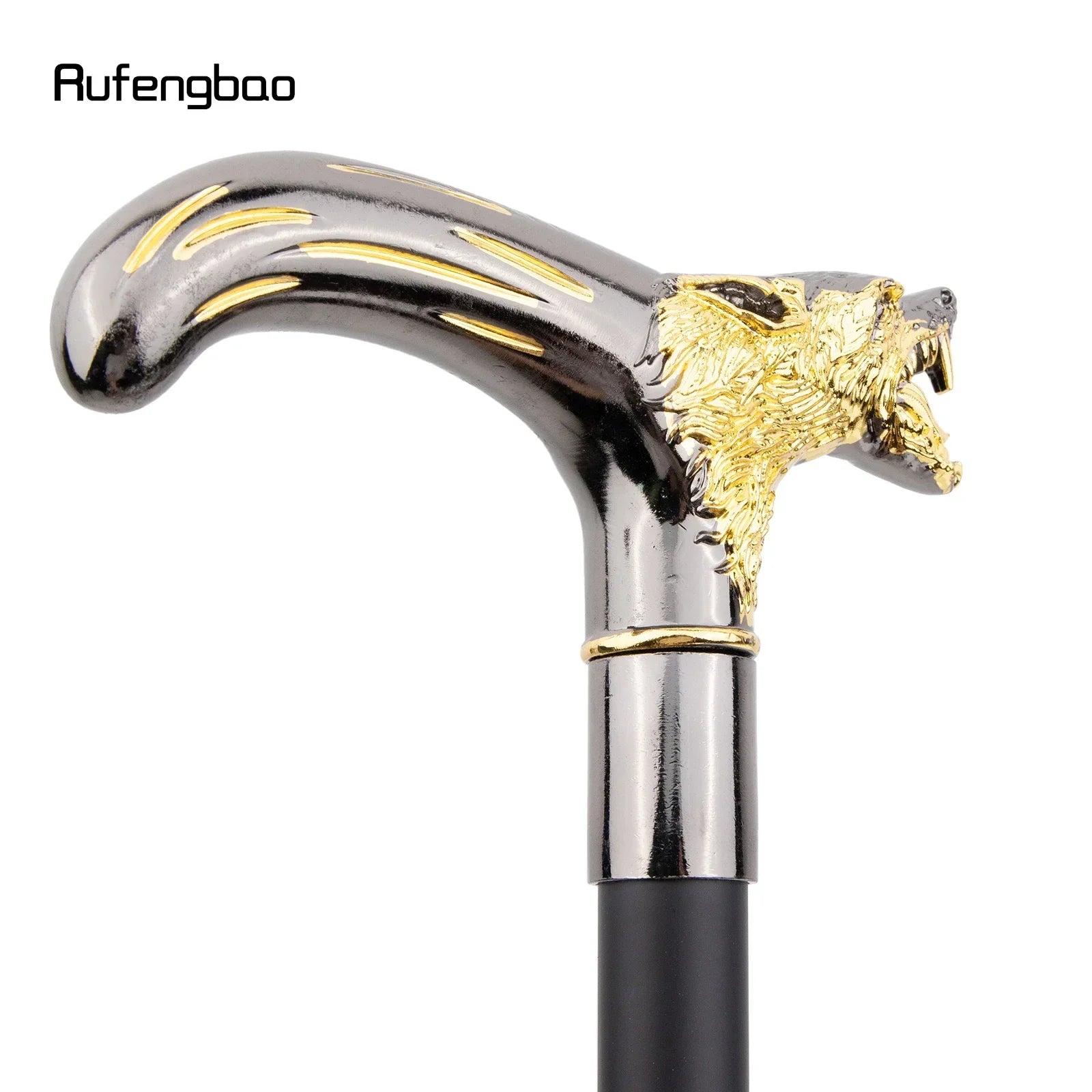 Golden Black Wolf Head Biting Walking Cane Fashion Decorative Stick Gentleman Performance  Cane 92cm  Performance Stage Cane
