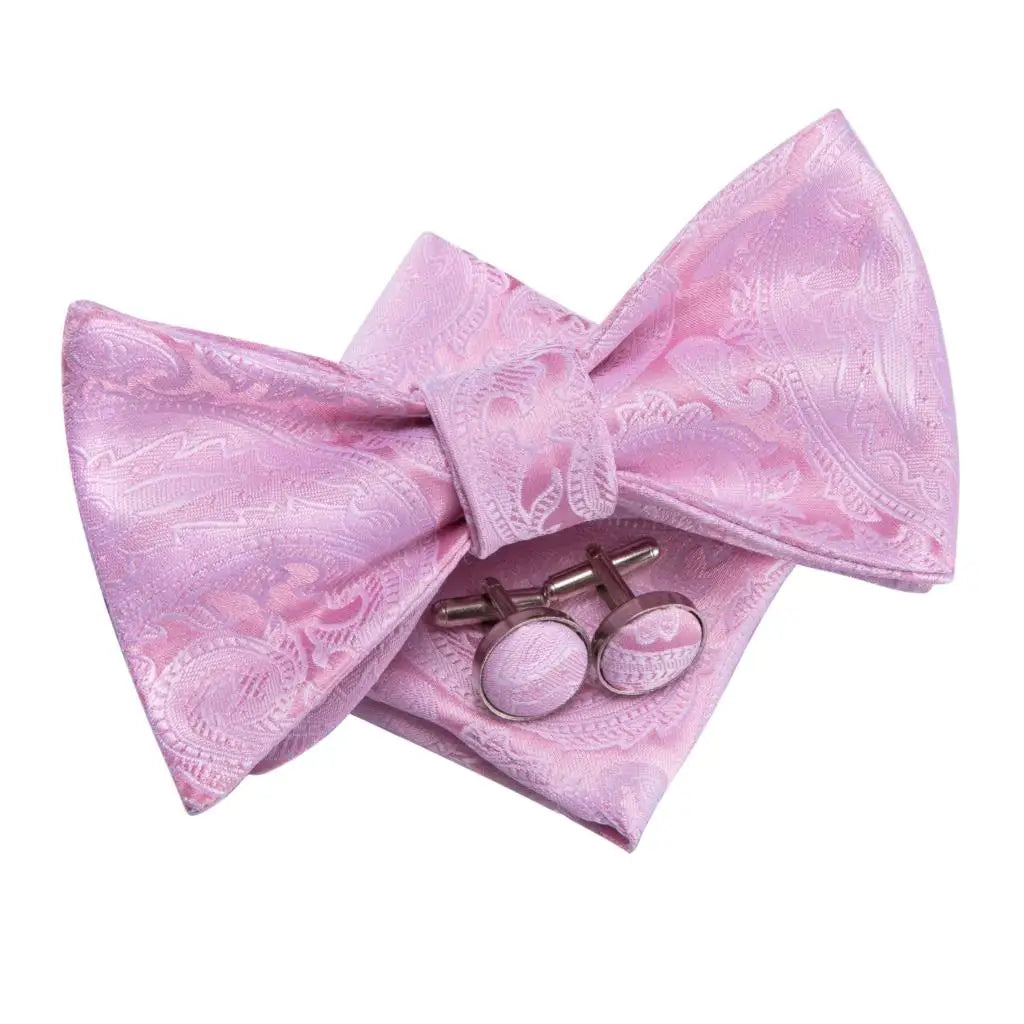 Hi-Tie Adjustable Butterfly Self Bow Tie for mens 100% Silk Floral Paisley Male Classic Wedding Party Golden Red Bow Tie Set