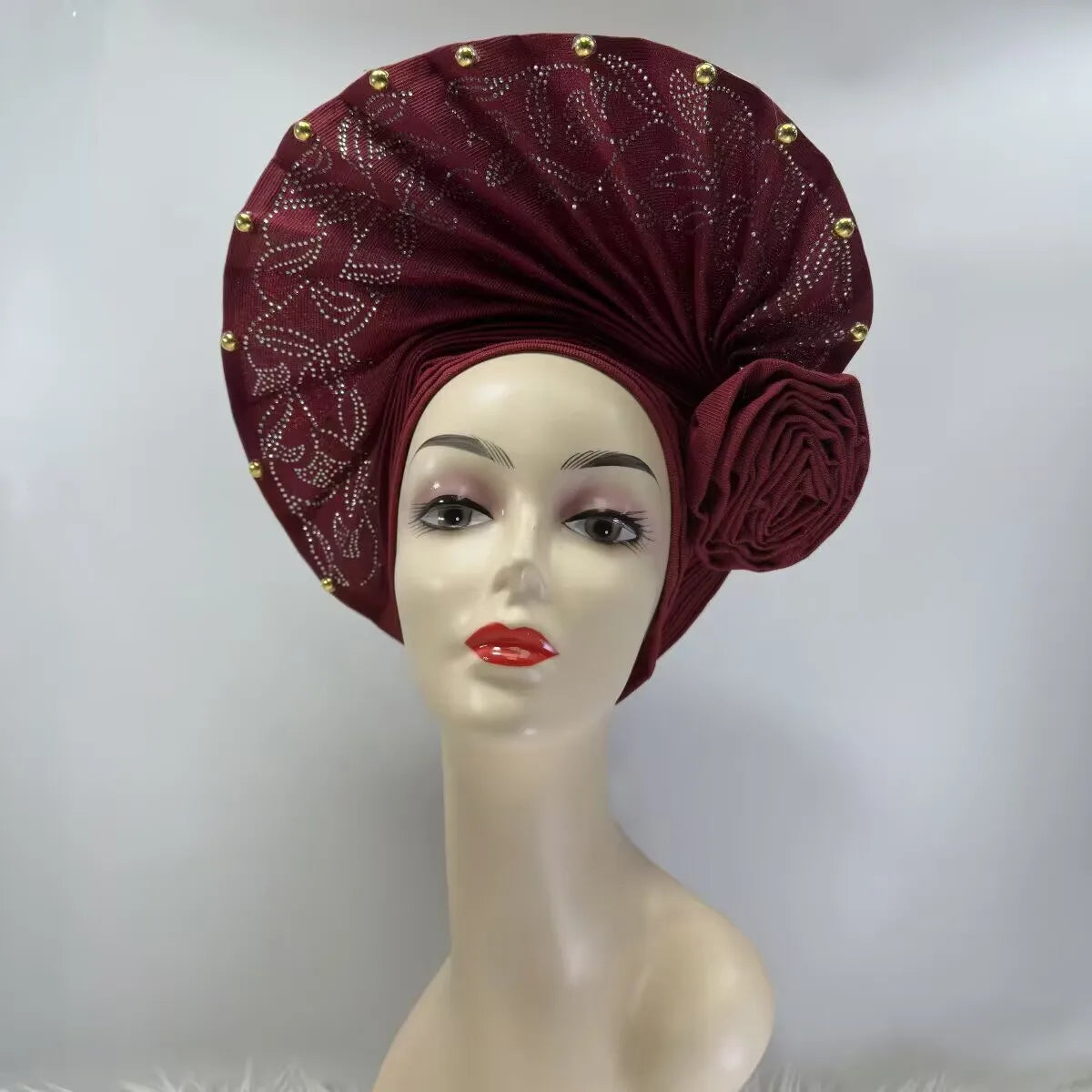 High Quality African Nigeria Gele Elegant Helmet With Stones Headband Turban Head Scarf Head-Hat Auto Gele Brand New Hats 7L631