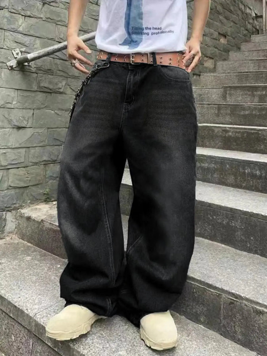 Fashion Men's Vintage Jeans Straight Streetwear Personality Hip Hop Trousers Male Youth Loose Wide Legs Denim Pants