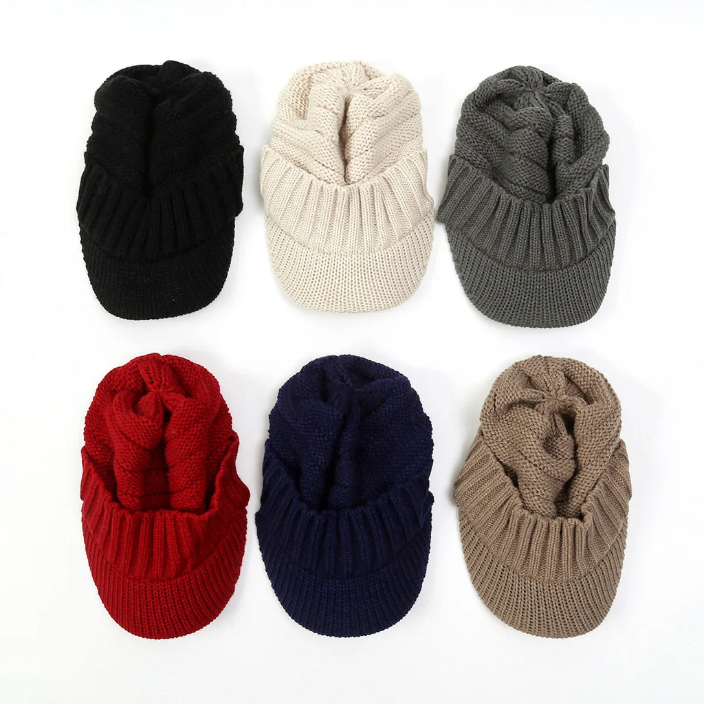 Outdoor Winter Men Women Knitted Hat Cold Protection Wide Brim Hat Thickened Wool Hat Beanies Bonnet Keep Warm Headwear