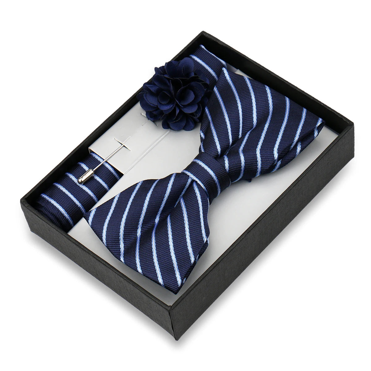 Classic High Quality Bow Tie Set Box Gift For Men Fashion Elegant Bowtie Handchief And Brooch Set Wedding Business Accessories