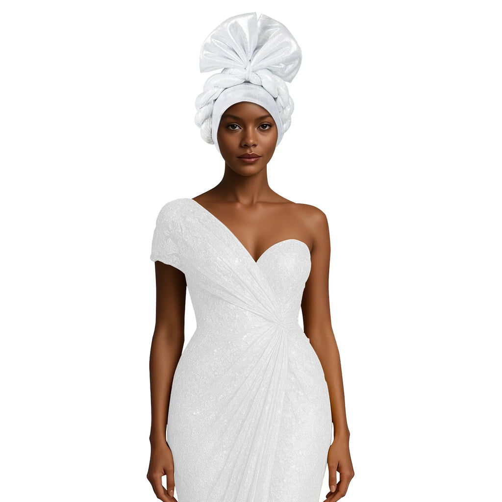 African Lady Head Wraps Nigeria Autogele Headtie Wedding Party Headgear Turbante Mujer Exaggerated Bow Turban Cap for Women Hat