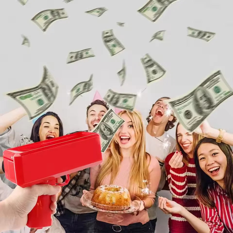 Super Money Gun Shooter Toys Game Spray Banknote Party Wedding Birthday Funny Supply Gift Electric Silent Toy 100 Cash Paper