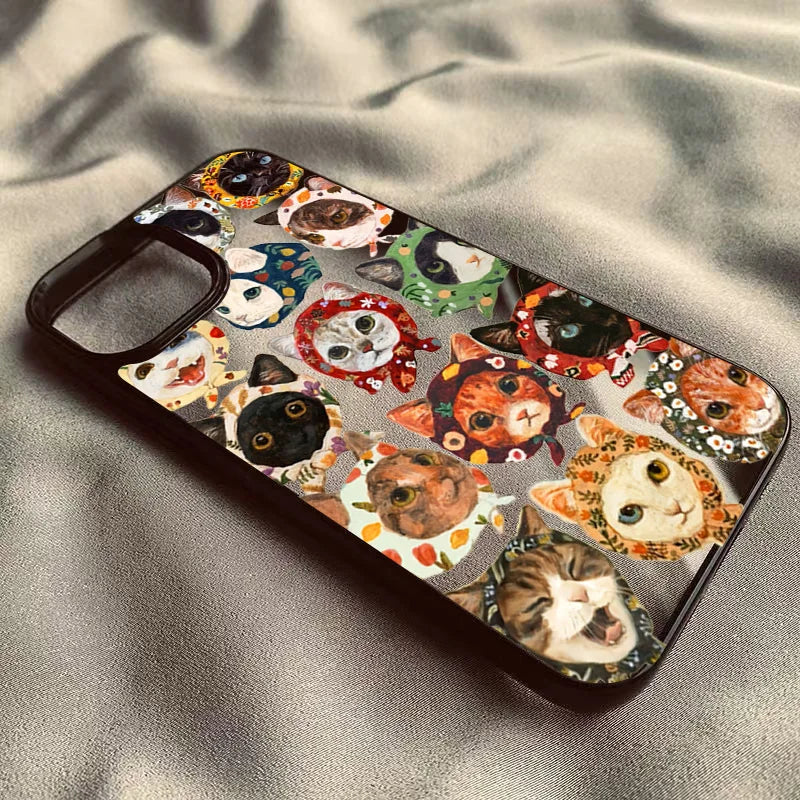 Colorful Cat Design Clear Phone Case For iPhone 13 14 15 16 17 Pro Max 11 12 MINI Plus 16E 17 Air 16 Plus Anti-fall Hard Cover