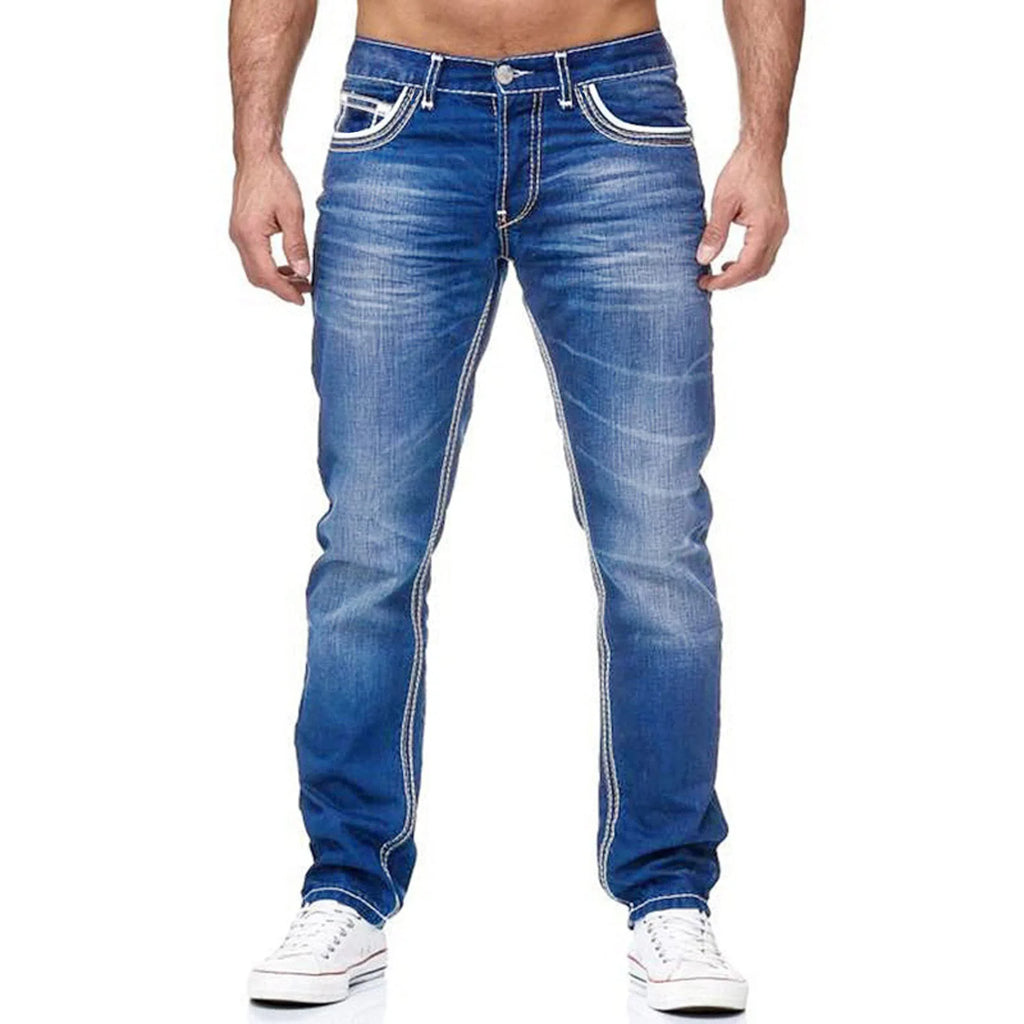 Straight Jeans Men Washed No Hole Jean Spring Summer Boyfriend Jeans Streetwear Loose Cacual Designer Long Denim Pants Trousers