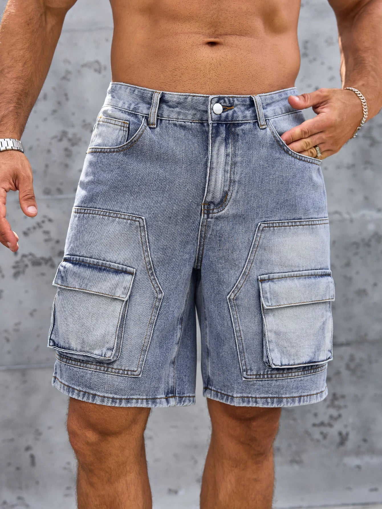 Jeans Workwear Denim Shorts Man Blue Slim Fit Stretch Vintage Straight Jeans