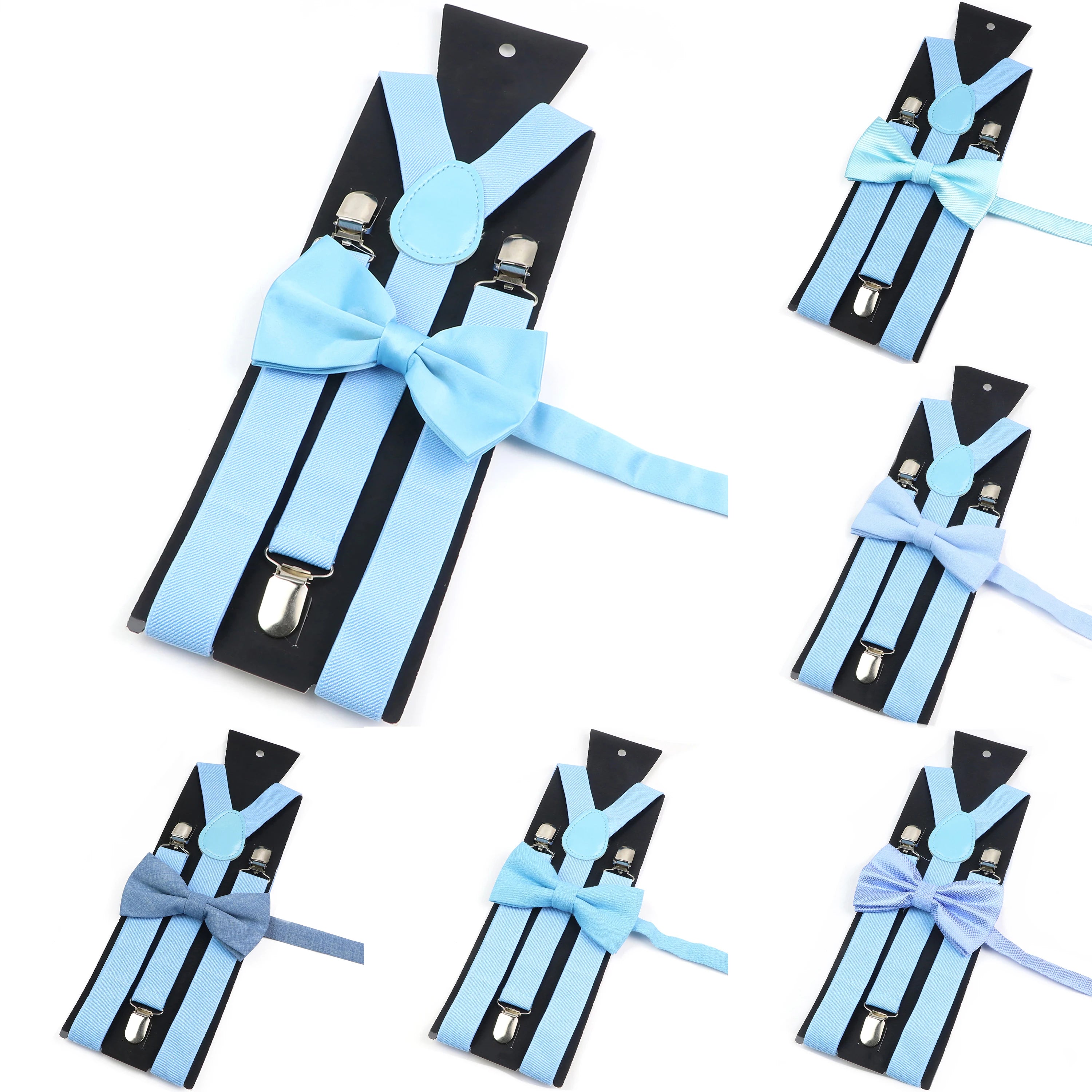Hot Sale Suspender Bowtie Set For Men Boys Skyle Blue Royal Blue Navy Blue Elastic Adjustable Y-Back Braces Straps Accessory