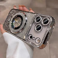Plating transparent diamond glitter magnetic phone case for iPhone 17 16 13 14 15 Pro Max lens protection bracket back cover