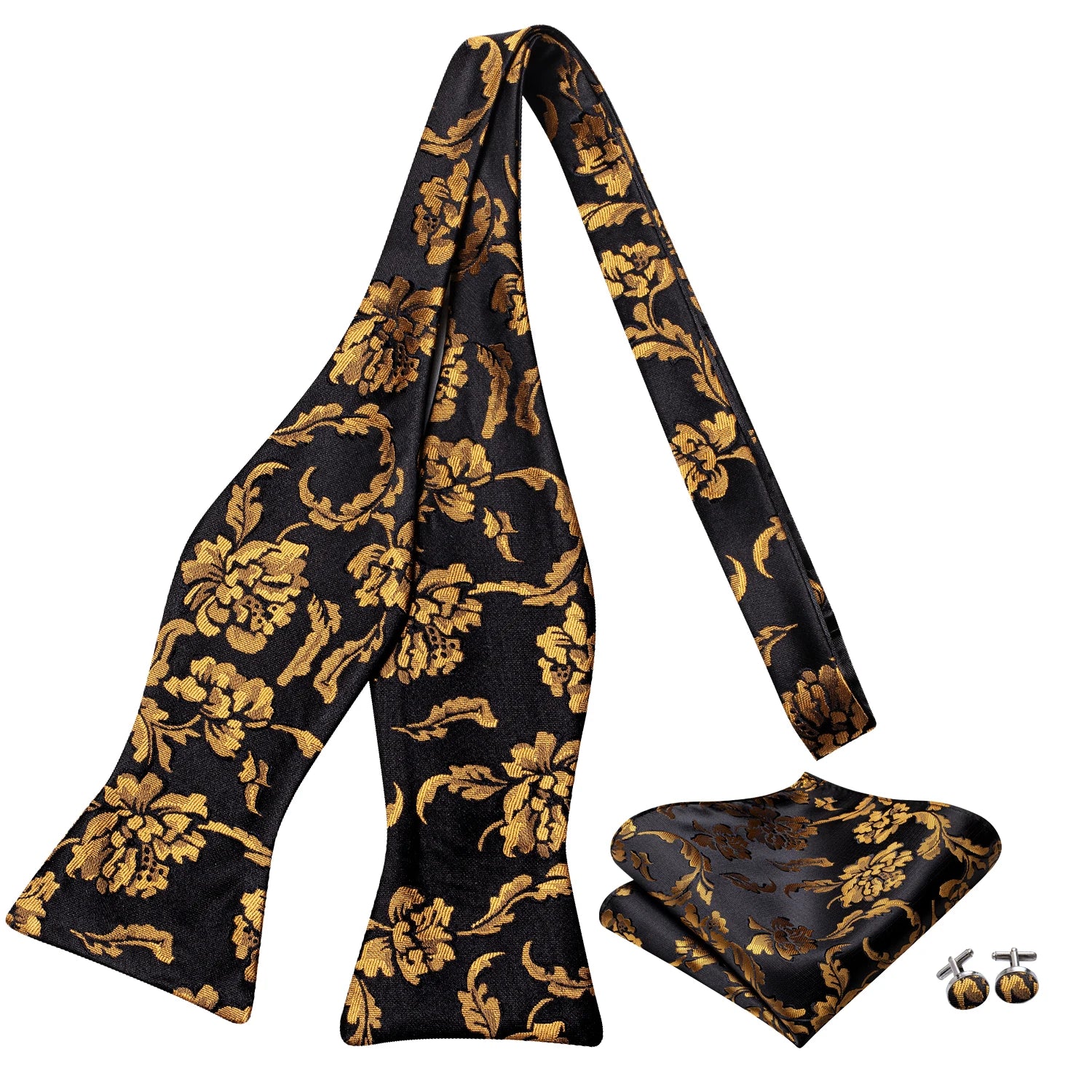Hi-Tie Silk Mens Self Bow Tie Pocket Square Cufflink Set Butterfly Knot Jacquard Floral Paisley Bowtie for Male Wedding Business