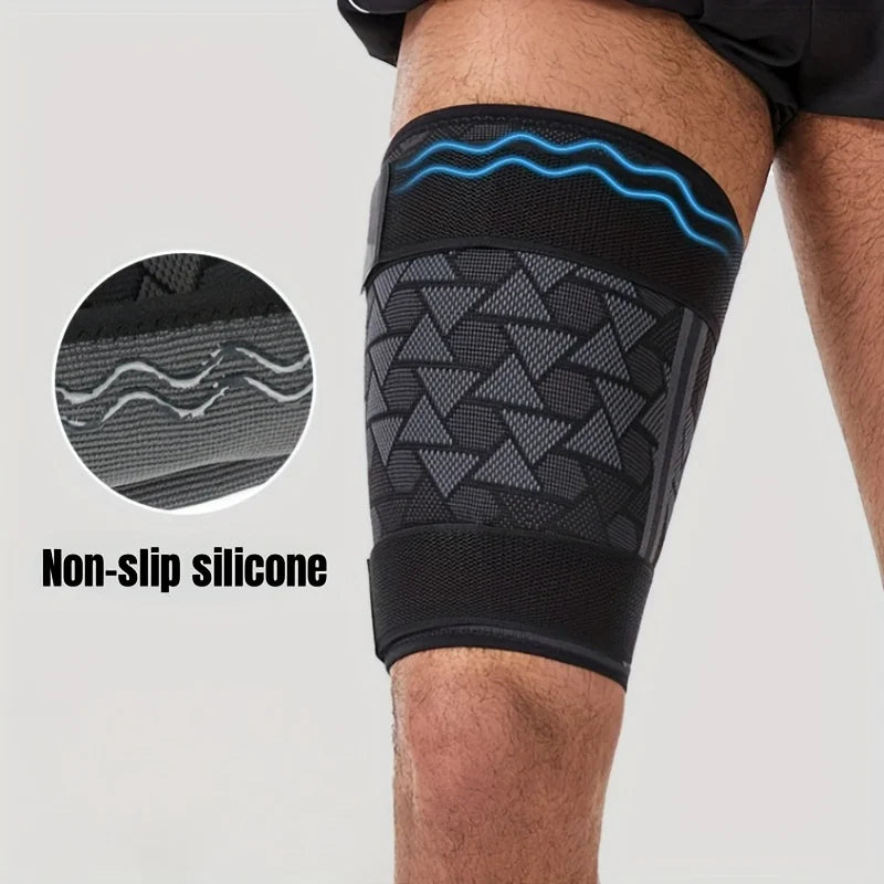 Thigh Support Sleeves W/ Anti-slip Silicone & Fixing Straps Thigh Compression Sleeves for Gym Strength Training Outdoor Exercise