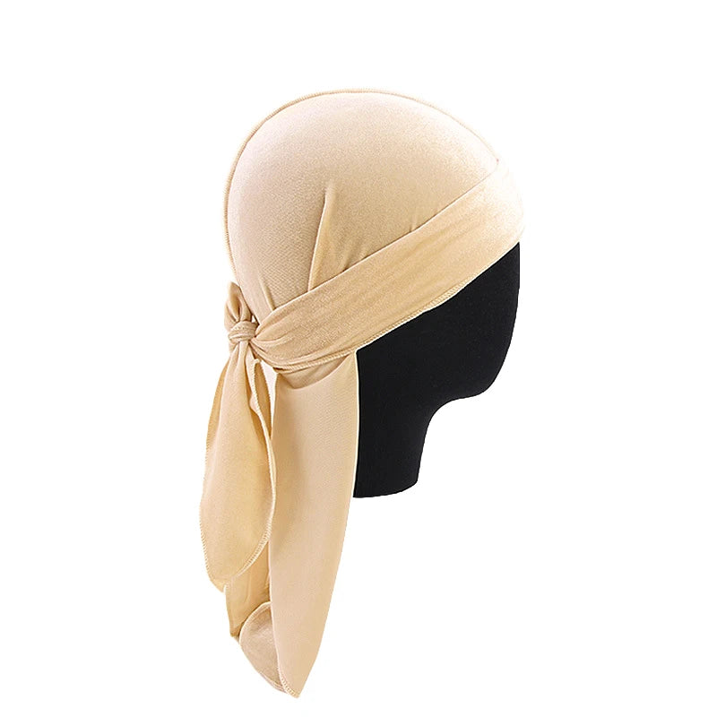 New Unisex Velvet Durags Bandana Turban Hat Men Women Breathable Warm Long Tail Doo Rag Durags Pirate Hat Hip Hop Headband