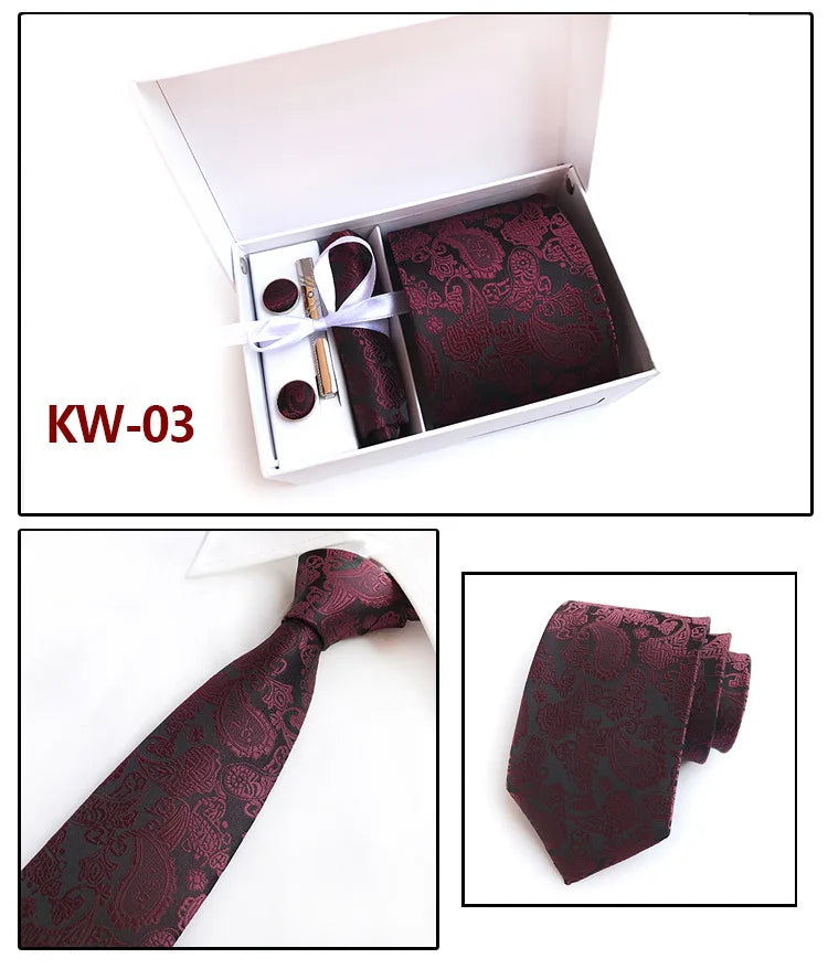 tie set for men gift box for men gravata luxury designer brand 8 cm Jacquard Necktie Pocket Square Clip cufflinks