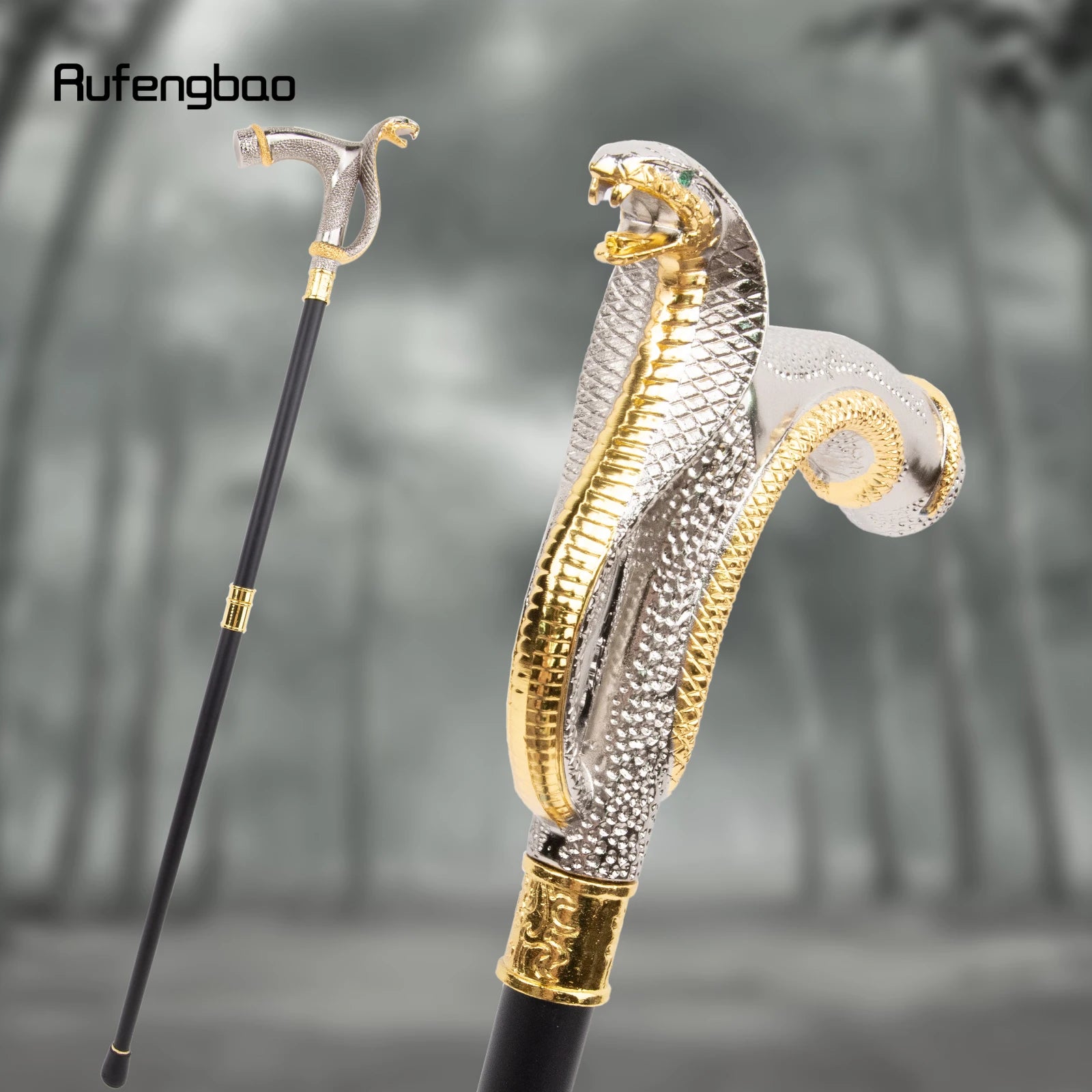White Golden Cobra Head Fashion Walking Stick with Hidden Plate Self Defense Fashion Cane Plate Cosplay Crosier Stick 93cm