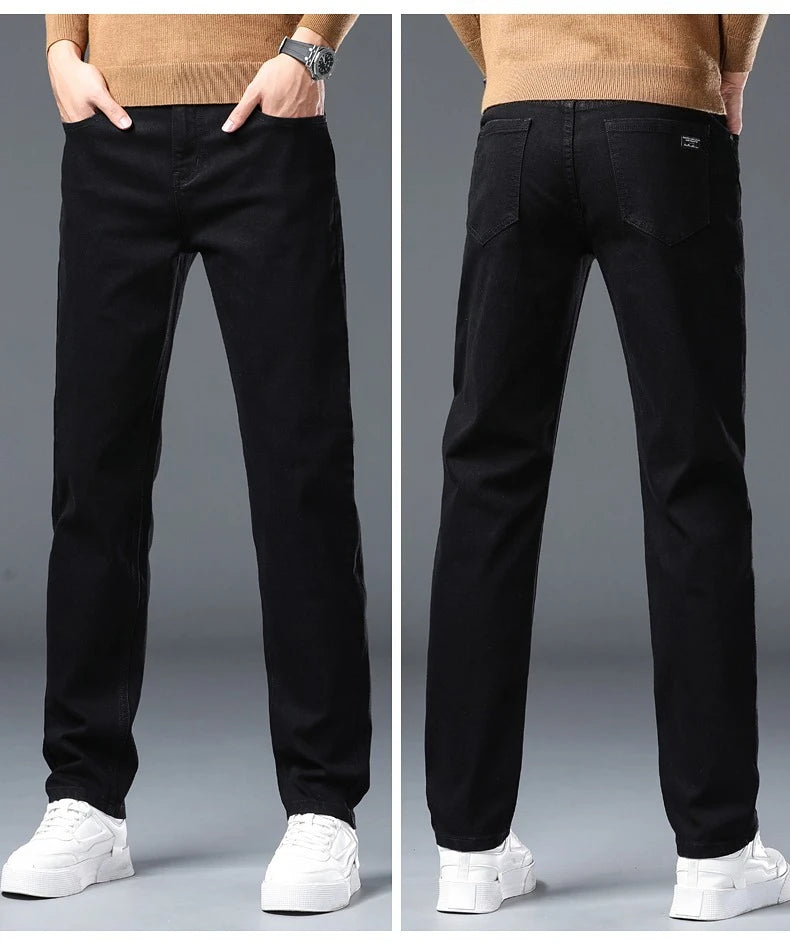 Men's New Stretch Straight Jeans Business Versatile Trendy Youth Casual Regular Long Pants for Spring Autumn Male Denim Trousers