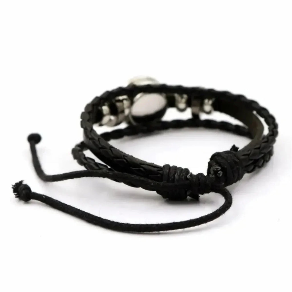 Handwoven Leather Bracelet - Adjustable Glass Cabochon Bangle for Women, Fashionable Boho Jewelry Gift, Trendy Wrist Accessory