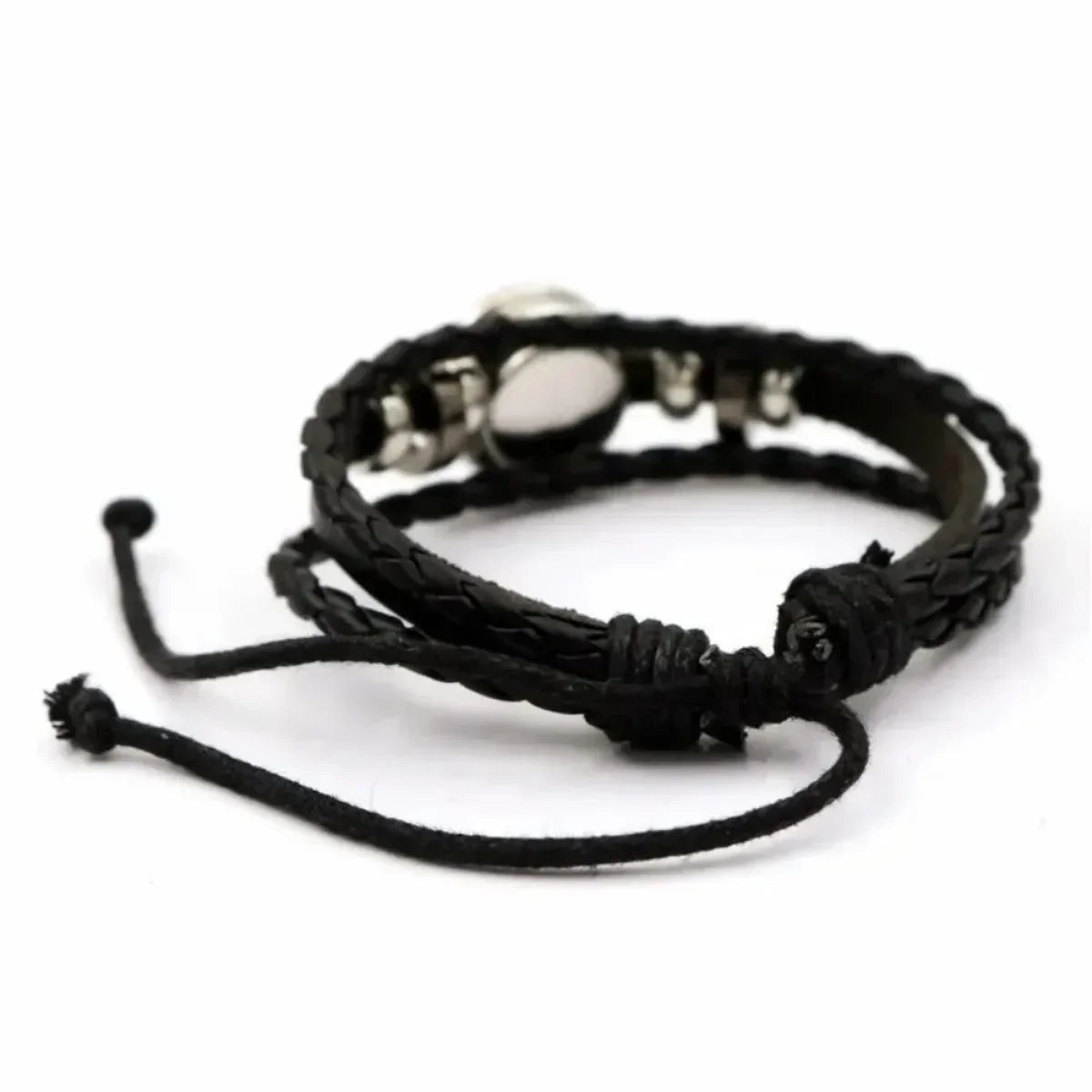 Handwoven Leather Bracelet - Adjustable Glass Cabochon Bangle for Women, Fashionable Boho Jewelry Gift, Trendy Wrist Accessory