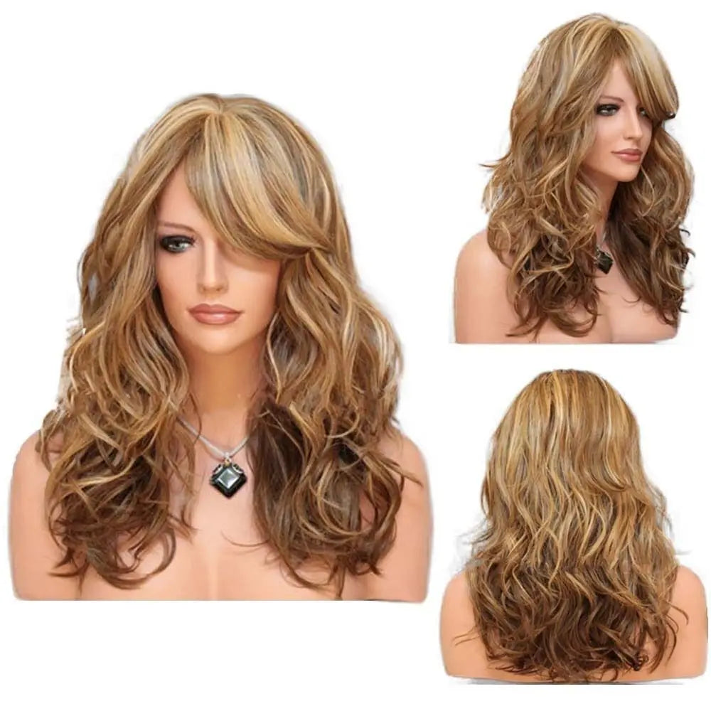 Ladies Blonde Long Curly Wigs Women Natural Wavy Synthetic Hair Cosplay Full Wig Fashion Party Supplies