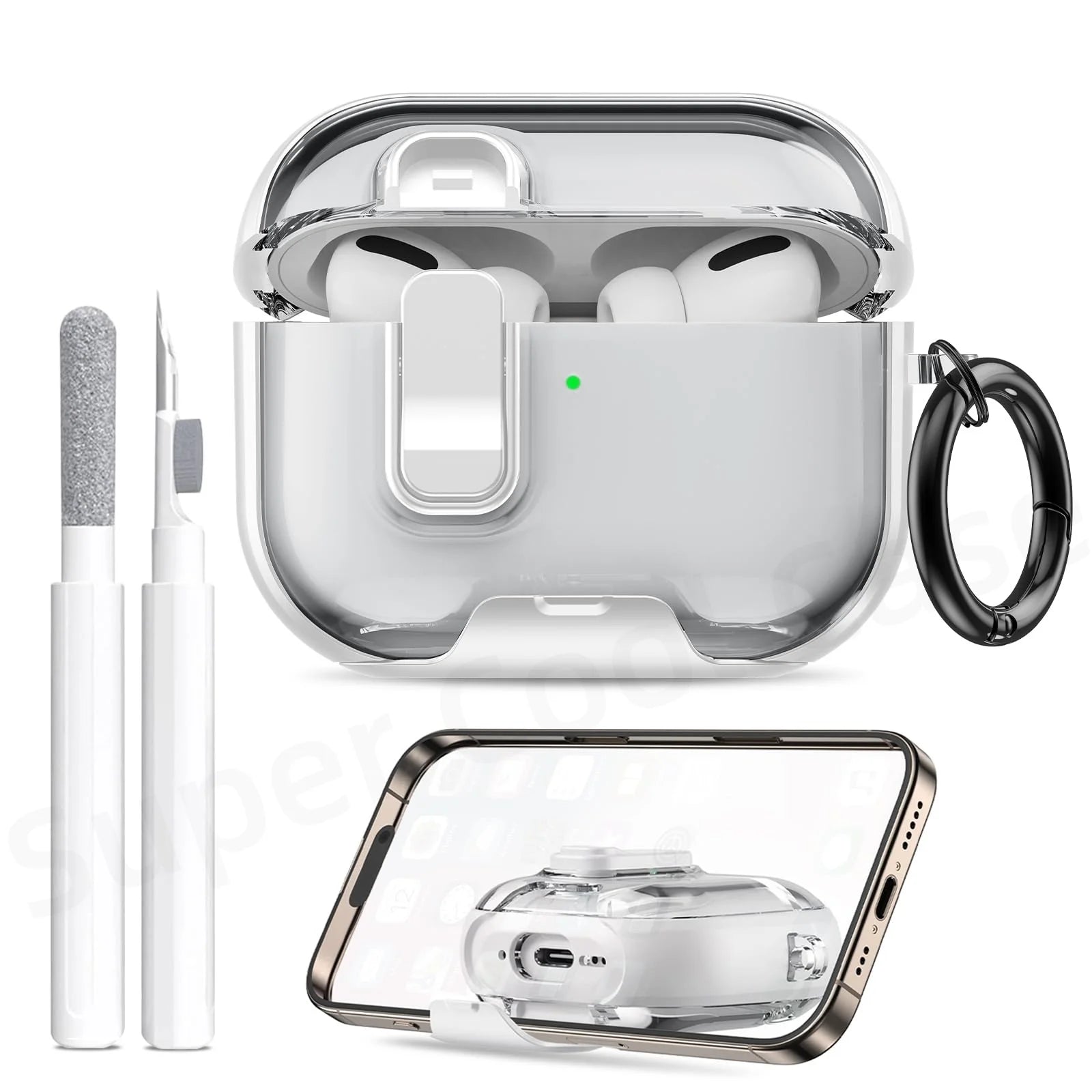 2025 for AirPods Pro 3 Case with Phone Stand&Cleaner Kit Protective Cover for AirPods Pro 3 with Keychain for Airpods Pro 3 Case